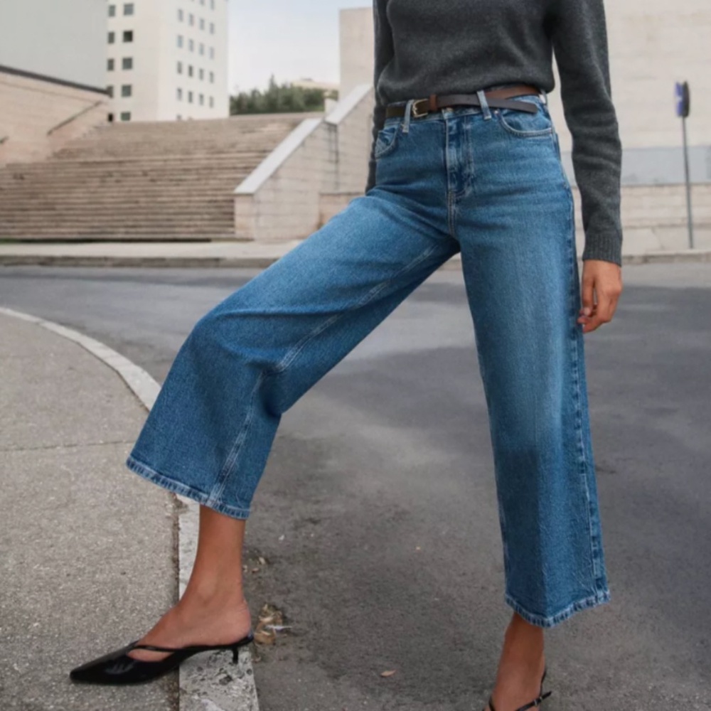 Zara Size 8 HIGH RISE Z1975 BELTED STRAIGHT LEG JEANS